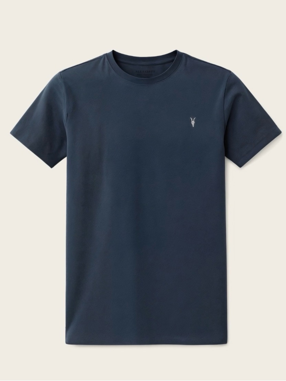 All Saints Men’s Tonic Crewneck Slim Ramskull in Navy T-Shirt Classic Cool - Picture 5 of 10